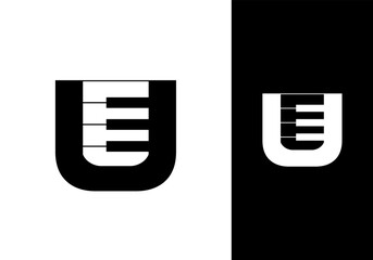 Abstract Initial letter U and Piano logo design vector illustration