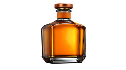 Elegant amber liquor bottle isolated on transparent background
