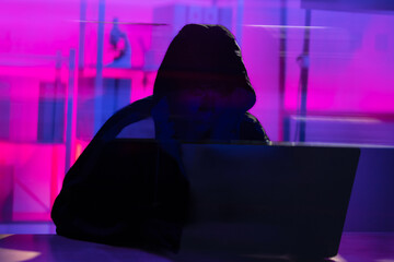Hackers work in secret, secret rooms, mysterious lights using computers or laptops, penetrating personal security systems, cyber data centers and agencies around the world.