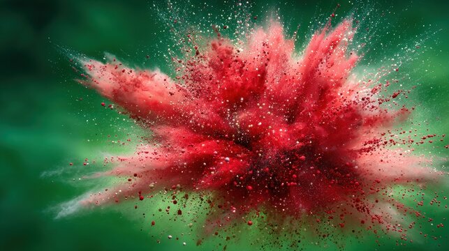 Dramatic pink explosion of powder or pigment against light green background