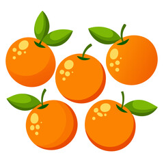 Vibrant Cartoon Oranges with Green Leaves on a White Background Featuring a Playful and Fresh Design Perfect for Food Illustrations and Creative Projects Emphasizing Simplicity
