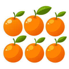 A Simple and Cheerful Illustration of Six Oranges with Green Leaves Arranged in a Two Row Pattern Perfect for a Fresh and Vibrant Design Element
