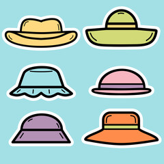Set of cute hat hand drawn colorful illustration sticker collections
