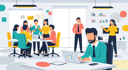 Modern Office Workers Collaborating and Working on Projects, Ideal for Business Presentations
