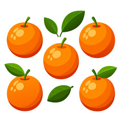 Vibrant Cartoon Oranges with Green Leaves on a White Background Featuring Bright Colors and Simple Shapes Ideal for Illustrations and Graphic Design Projects with a
