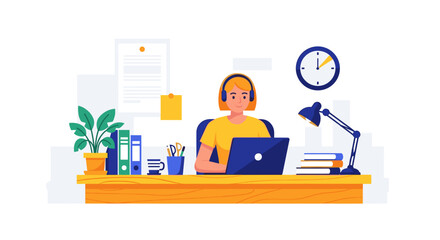 Woman working on laptop at her desk, perfect for blog posts about remote work or productivity.