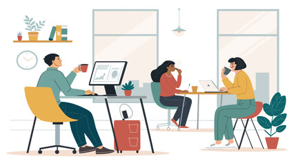 Diverse team collaborating in a modern office, perfect for website banners or business presentations.