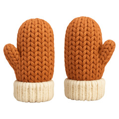 3D illustration of knitted mittens with transparent background