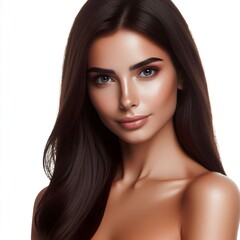 Fototapeta premium A modern girl with long hair isolated on white background 