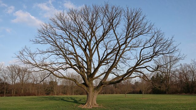 Old Platanus occidentalis Tree Without Foliage in Spring, Known by Various Names like Western Plane and Water Beech, Originating from Central USA