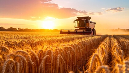 Fototapeta premium Combine harvester working on a wheat field during harvest