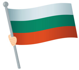 Flag of Bulgaria with tricolor horizontal bands on flagpole
