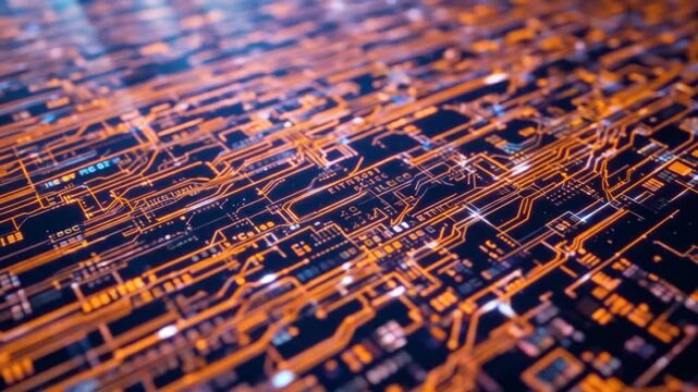 Abstract Technology Background with Circuit Board and Glowing Lines - Seamless Loop