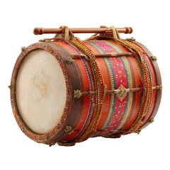 Vibrant traditional ethnic drum with intricate patterns and a rustic wooden frame, symbolizing cultural rhythm, festive celebrations, and a rich musical heritage for global events.
