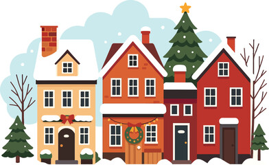 Naklejka premium winter landscape with houses. vector. 