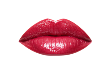 Vibrant red lips with glossy shine and perfect contour lines, isolated on a transparent background