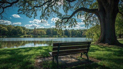 Fototapeta premium Old-fashioned bench amidst bright daylight