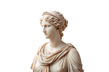 Classical marble bust showing elegant woman in profile with draped Roman clothing, isolated on a transparent background