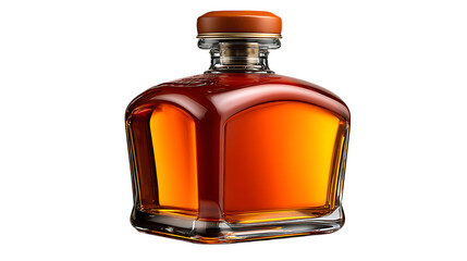 Elegant glass bottle of amber liquor isolated on transparent background