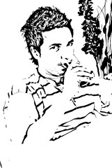 Man drinking orange juice in bed