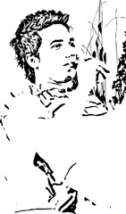 Man drinking orange juice in bed