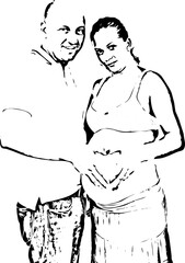 Happy future parents forming heart
