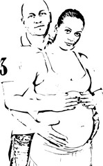 Happy couple holding pregnant belly