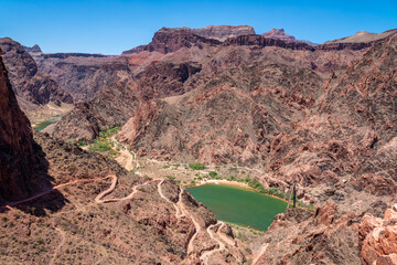 Winding South Kaibab Trail Nearing Colorado River Black Bridge