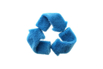 Blue fuzzy recycling symbol with three curved arrows forming continuous loop of sustainability, isolated on a transparent background