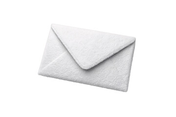 White fluffy envelope-shaped pillow or cushion with soft fur texture and clean minimalist design, isolated on a transparent background