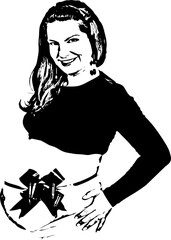 Beautiful pregnant woman with red bow