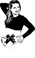 Happy  pregnant woman with red ribbon