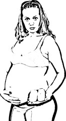 Pregnant woman holding baby shoes