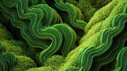 Macro view of the guts muscular layer performing peristaltic motions bright green undulating waves advancing through digestive pathways.