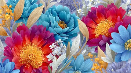 Surreal Watercolor Floral in Vibrant Red and Blue Tones