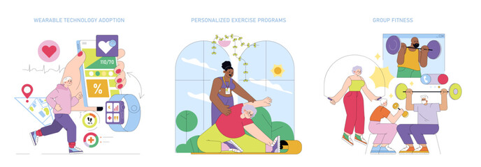 Active Lifestyle and Fitness Vector Illustration Set
