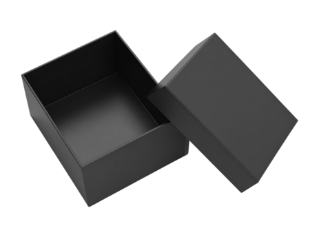  Open Black Gift Box with Lid Tilted Beside It Isolated PNG