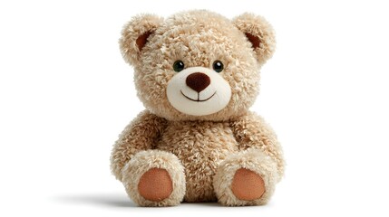 Fototapeta premium Beige teddy bear sitting on a white background.