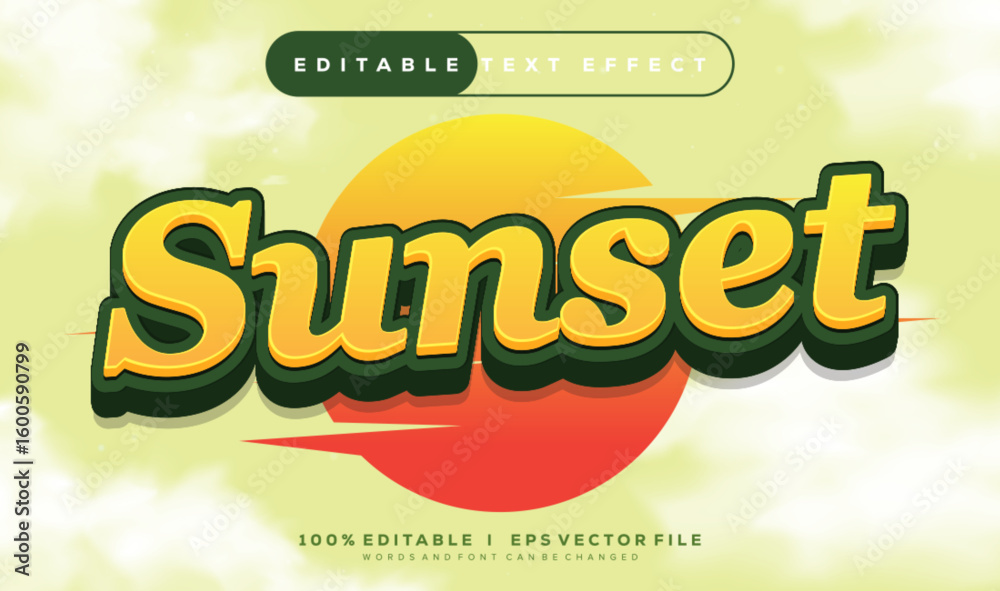 Fototapete sunset vector text effect with modern style design