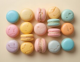 Obraz premium colorful macarons arranged in geometric pattern, soft pastel tones