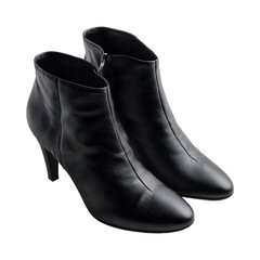 Elegant black leather ankle boots against a transparent backdrop for modern style