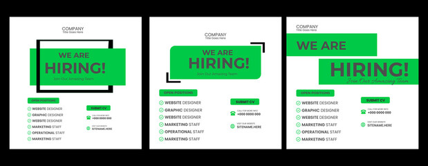 We are hiring job social media posts, ads banner template  Professional vector template for we are hiring job vacancy announcement social media post design recruitment 