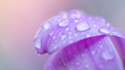 Close up shot of a purple flower petal with water droplets.