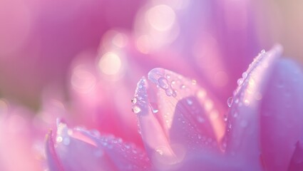 A stunning close up of a pink flower petal, covered in glistening water droplets.