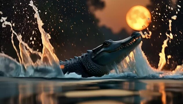 Alligator jumping out of the water