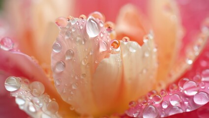 A stunning close up captures water drops on a vibrant flower petal.