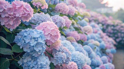 Vibrant hydrangeas display their colorful blooms in a beautiful garden setting, creating a picturesque view.