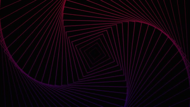 Abstract digital art of blue and red lines forming concentric square beautiful patterns on a black background.
