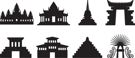 World Heritage Architecture Silhouettes Ancient Structures Vector Art for History