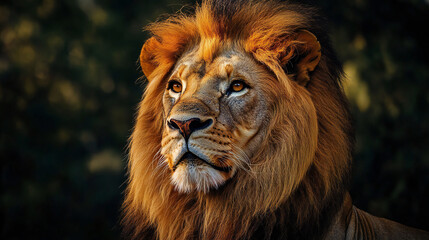 Fototapeta premium Majestic Lion Portrait with Golden Mane and Intense Gaze Animal Kingdom